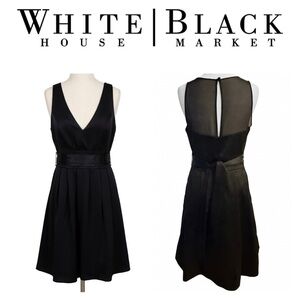 White House Black Market Black V-Neck A-Line Midi Cocktail Dress